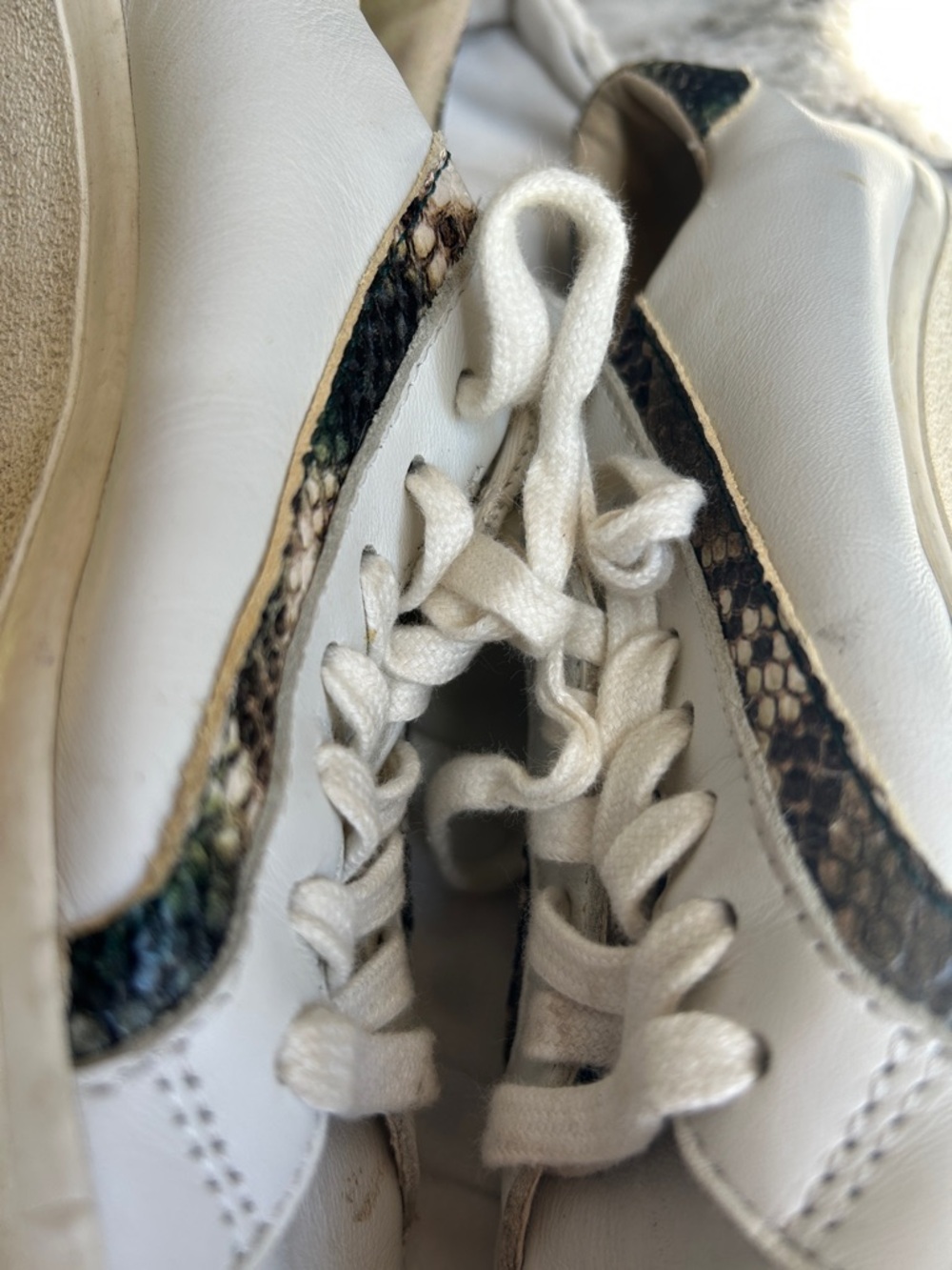 Madewell White Leather Sneakers with Snake-Print Trim